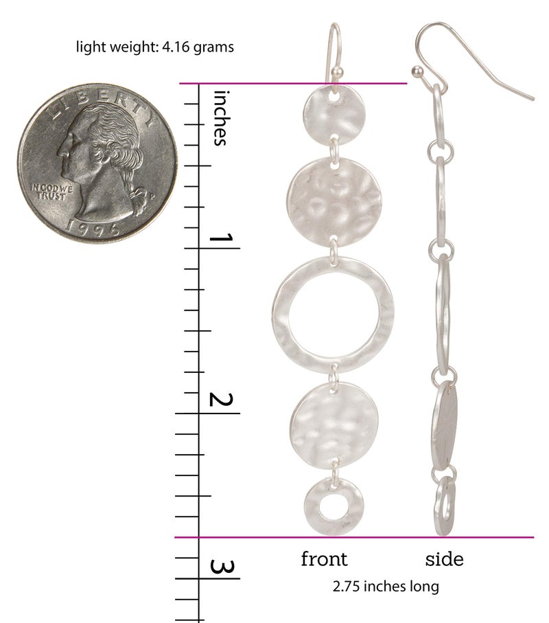 SPUNKYsoul Handmade Matte Textured 5 Circle Earrings or Women (Silver) - Image 2